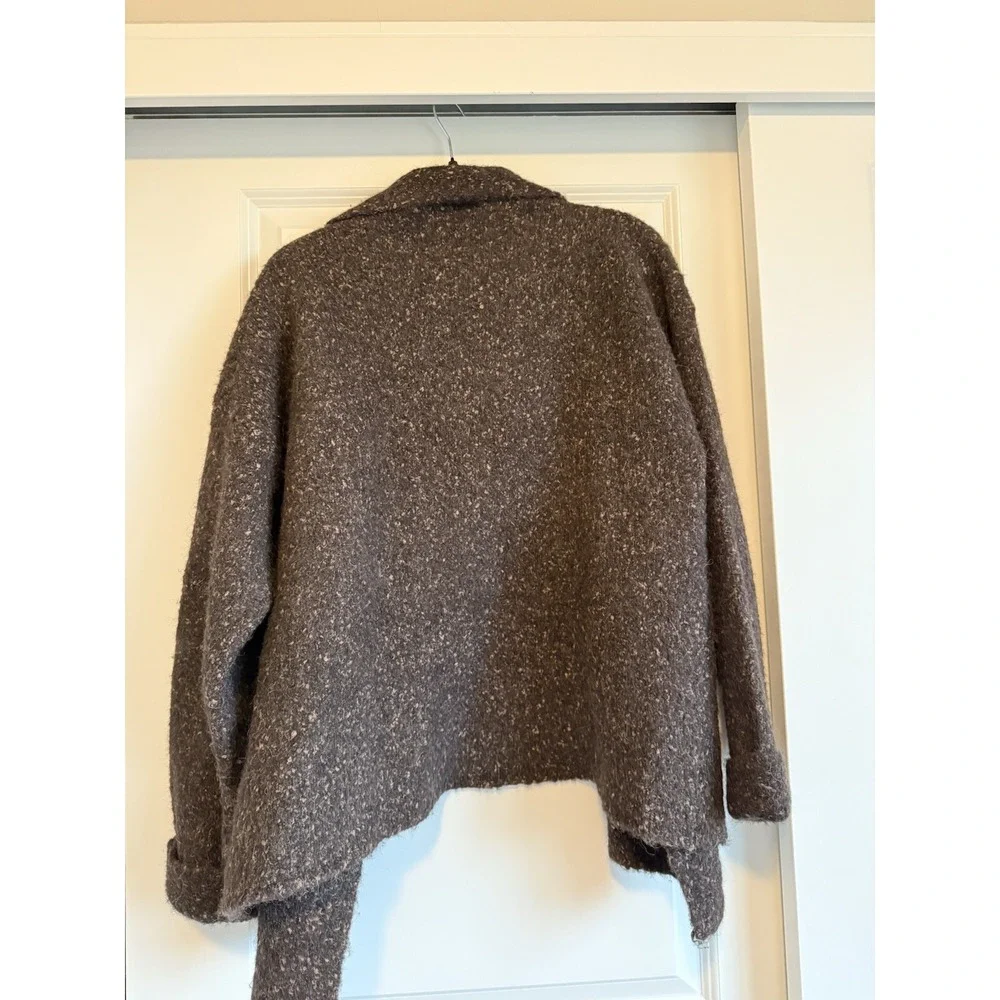 Eileen Fisher AlpacaWool Open Drape Sweater Over Coat SZ L Cardigan Chunky Brown